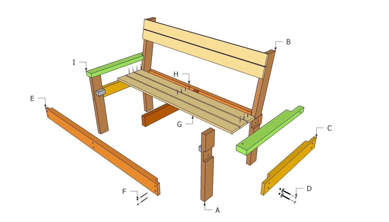 чертеж скамейки для дачи из металла и дерева