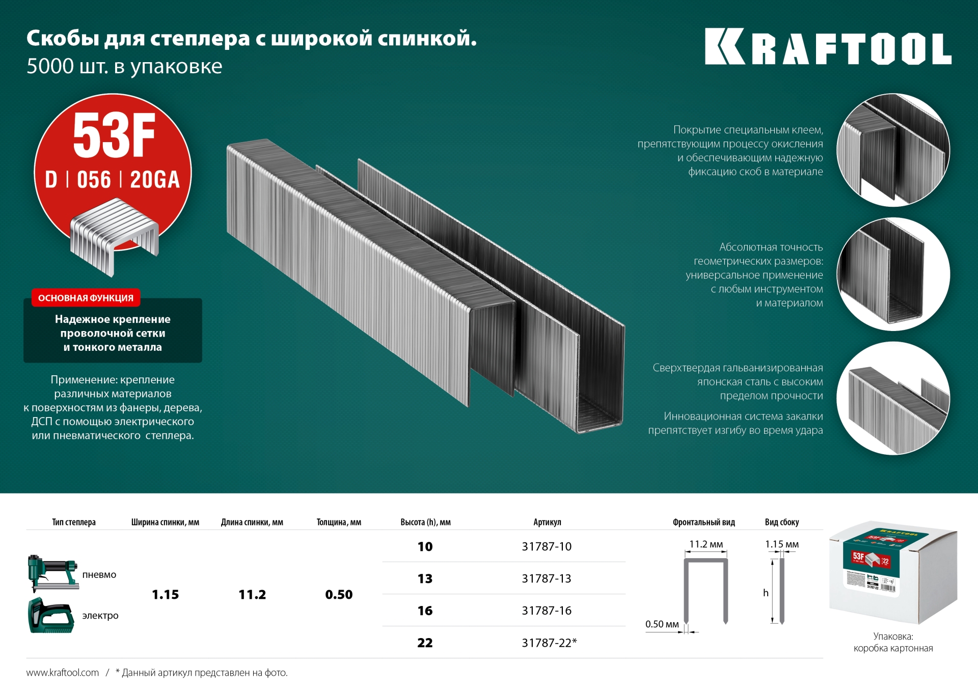Скобы тип 53 31605-14_z01 зубр «эксперт», «бульдог», красные, ассиметр. dp-заточка, 14мм, 500шт